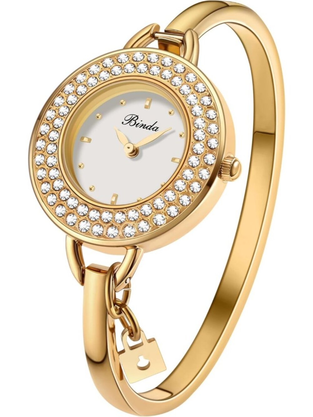 Binda Womens Gold White Quartz Stainless Steel Bracelet Elegant Dial Round Watch